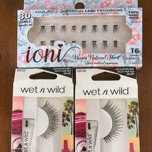 Wet N Wild and Ioni NEW 3 Packages Lash Extensions Eyelashes Glue Natural‎ Short